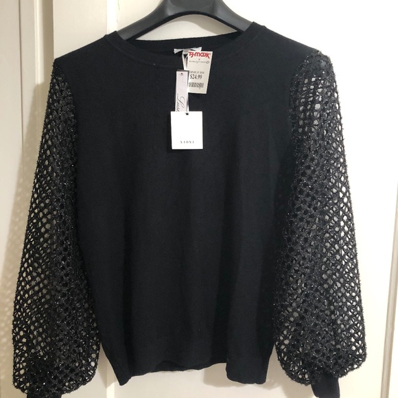 Sioni Tops - Sioni Black Blouse soft sweater sleeves long with mesh